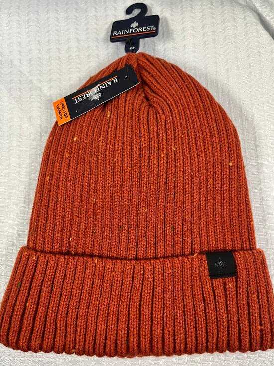 RAINFOREST Other - Rainforest Rib-Knit Fleck Beanie NWT Orange / Burnt Rust Fleece Lined